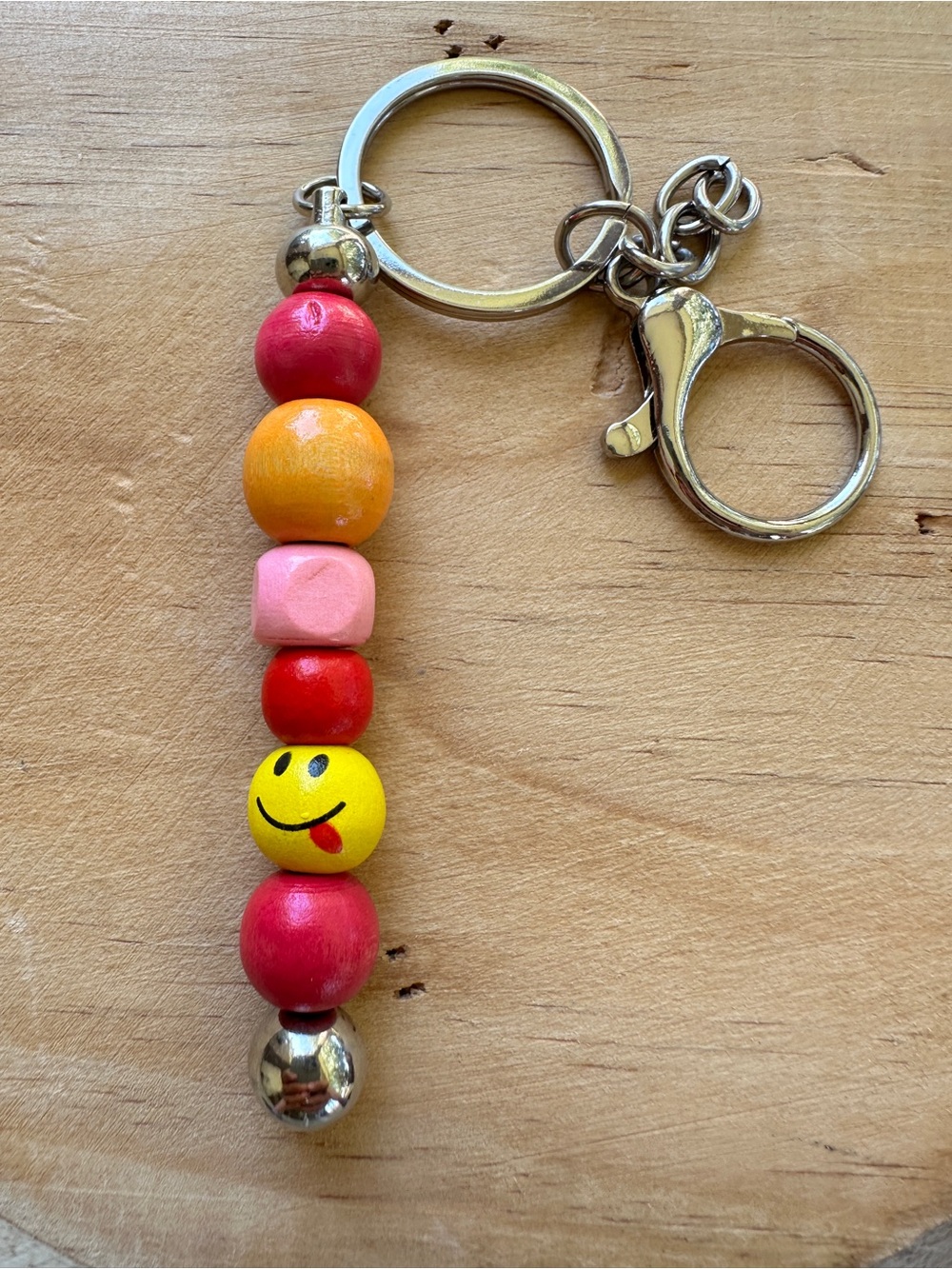 Colorful Beaded Smiley Face Keychain